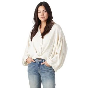 We The Free Rockaway Blouse Oversized Peasant Ivory Ballon Sleeve Size Medium